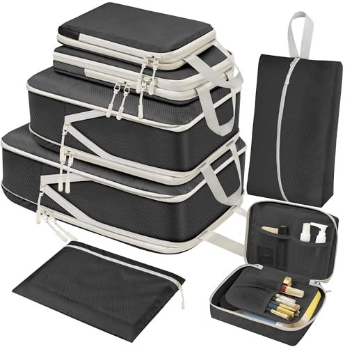 ZFWDSY Kompression Packwürfel Set 7 Teilig,Platzsparendes Koffer Organizer für Travel Essentials Packwürfel Reise Organizer Gepäck Organizer,Erweiterbar Kleidertaschen
