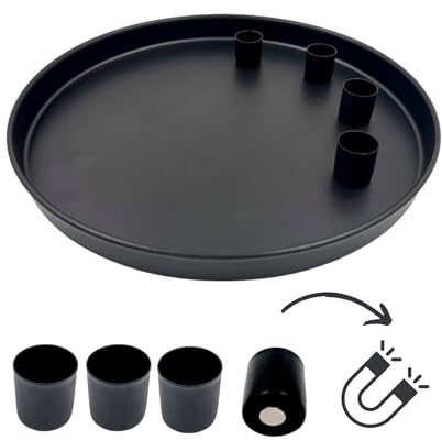 Tablett mit 4 magnetischen Kerzenhaltern – Mattes Design – schwarz, Ø 25 cm | Kerzenständer aus Metall, für Stabkerzen mit Ø2,2 cm – Dekotablett für deinen DIY Adventskranz & Tafelkerzen – Seaside No.64