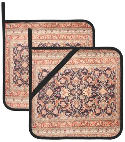 Antike orientalische Kunst, verbrühungssicher, isolierter Topflappen, 20,5 x 20,5 cm, für Mikrowelle, Backen, Grillen im Freien, 2 Stück