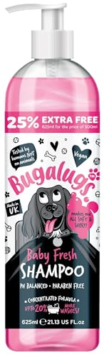 BUGALUGS Baby Fresh Dog Shampoo grooming products for smelly dogs with baby powder scent, best puppy shampoo, Vegan pet shampoo professional (625ml)