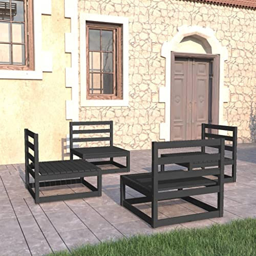 ULUYYUC 4-TLG. Garten-Lounge-Set, Hocker Stehtisch Schlafsessel Mit Bettfunktion Eckbankgruppe Geeignet für Garten Außenbereich Balkon Hinterhof Schwarz Massivholz Kiefer