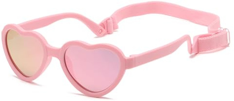 SJBNCai Baby Sunglasses Flexible Polarized Heart Shaped Sunglasses with Strap for Toddler Newborn Infant Ages 0-24 Months