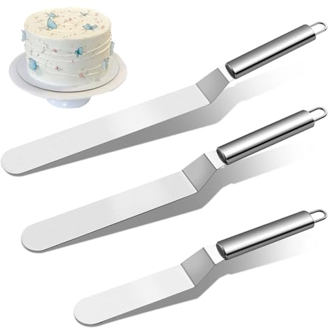 3 Stück Winkelpalette Edelstahl Set, Tortenspachtel, Tortenmesser, Winkelpalette Torte, Streichpalette Für Torten, Winkelpalette Klein, Spatula, Kuchenspachtel(Silber)