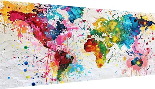 5D Weltkarte Diamond Painting XXL 80x160cm, Diamant Painting Bilder Farbe Diamond Painting Erwachsene Mosaikherstellung,Full Eckige Steine Crystal Strass Stickerei Diamant kunst,Deko wohnzimmer WE3535