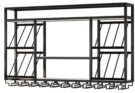 Weinregal Zur Wandmontage, Weinregal Aus Metall Zum Aufhängen, Flaschenregal, Flaschenhalter Wand, Aufbewahrungsregal, Bar Einheit Schwebende Regale, Für Küche, Wohnzimmer, Zuhause(Black,120*25*70cm)