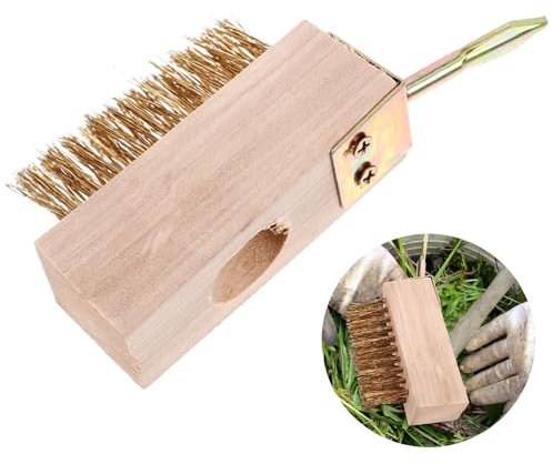 Jasfyee Weed Brush, Block Paving Weeding Tool, Patio Brush with Copper Wire Bristles and Metal Scraper, Patio Cleaner Brush for Cleaning Patio Block Paving Moss Buildup