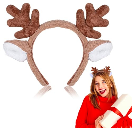 WLLHYF Rentier-Geweih Stirnband Weihnachts Haarreif Reh Geweih Hörner Haarreif Für Damen Kinder Reindeer Ears Antler Headband Haarschmuck Halloween Fasching Party Cosplay