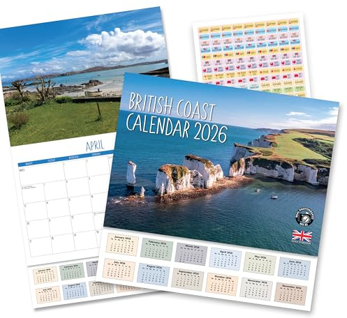2025 A4 Brittisk kustkalender. En månad att visa. A3 när den är öppen. Väggkalender av Absolutely Yours.