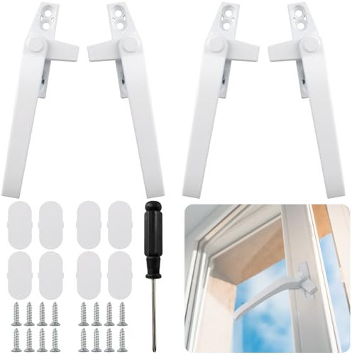 ZOCONE 4 Pcs Window Handles for UPVC Windows with Screwdriver, Right/Left Hand White Window Handle Replacement with Security Locks, Zinc Alloy Universal Window Handles for UPVC Window and Door