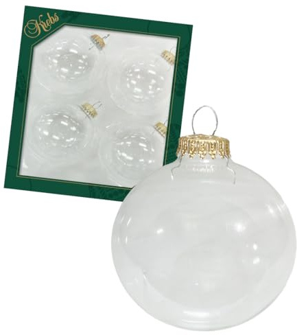 Krebs Glas Lauscha - Christbaumschmuck/Christbaumkugeln - Box mit 4 klar weißen Kugeln aus Glas in Einer Größe von 8cm