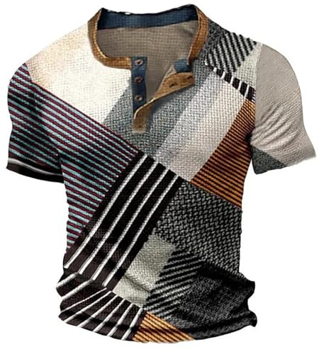 Foweknow T-shirt da uomo estiva con scollo a V, stampa etnica colorata, maglietta a maniche corte, traspirante, a maniche corte, vintage, casual, vestibilità comoda, streetwear, Nero , L