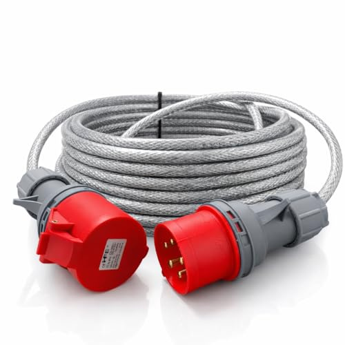 3 Phase 32A 5 Pin 415V Extension Lead 15m IP44 Red IEC 60309 3P+N+E SY Heavy Duty Armoured Cable 15 Metre