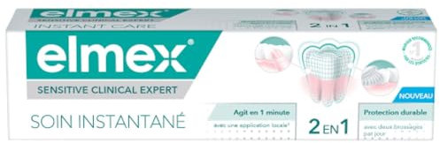 ELMEX - Dentifrice Sensitive Soin Instantané au fluorure – protection durable pour les dents sensibles – agit en seulement 1 minute¹ – cliniquement prouvée – recommandé par les dentistes - 75 ml
