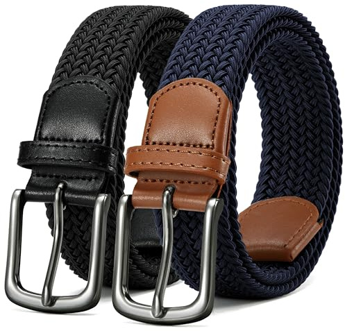 CHAOREN Elastischer Gürtel Herren 2 Stück, Stretchgürtel ohne Löcher 35mm | Stufenlos verstellbar, Formstabiles Flechtgewebe, Hochwertige Zinklegierung, Flexible Passform, Jeans & Freizeit, Geschenkbox