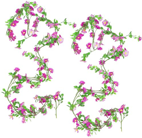 OMJMYY 2 Stück Kunstblumen Girlande Blumengirlande Deko | Künstliche Blumenranken mit Lila Gänseblümchen | 210 cm Wiederverwendbare Blumengirlande für Hochzeit, Wand, Party, Garten