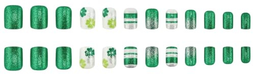 Breve Stick On Nails Green Shamrock Design Acrilico False Nails Manicure Art Per Festa di Patrizio Event E Gathering