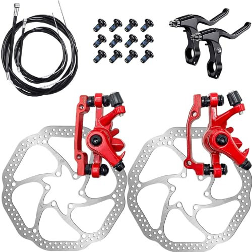 Fat-Cattie Bike Disc Brake Kit,Bike Front and Back Disc Brake Kit-Calipers,2 Pcs Stainless Steel 160 mm Rotors&Cable&Brake Lever&A Pair of Bicycle Brake levers&Fixing Screws,BB8,(Red-1)