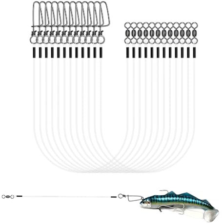 Jisrcha 12 Pcs Stahlvorfach Hecht, Fluorocarbon Vorfach Leader mit Wirbel & Karabiner, angelzubehör orfach Zum Spinnangeln, Karpfen vorfach Angelvorfächer Für Salzwasser Süßwasser (A)