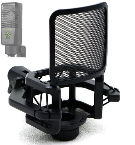 Hxszk Supporto antiurto per microfono con schermo filtrante per Lewitt RAY/LCT 240 Pro/440 Pure e la maggior parte dei microfoni quadrati, anti-vibrazione, filtro pop, clip universale (porta da 23,5