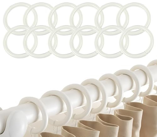 KAIYAYA 120 anelli per tenda da doccia, colore bianco, 40 mm, anelli per tenda da doccia, in plastica, rimovibili, anelli per tende e aste per tende