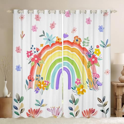 feelingyou Tende per finestre arcobaleno, tenda floreale colorata, tende per finestre con foglie botaniche per bambini, adolescenti, ragazzi e giovani, decorazione moderna per camera da letto, 117 x