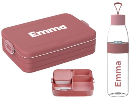Mepal Set – Personalisierte Bento Lunchbox & Trinkflasche 700 ml – Brotdose mit Namen für Kinder & Erwachsene – BPA-frei – Schule, Büro & unterwegs – Vivid mauve