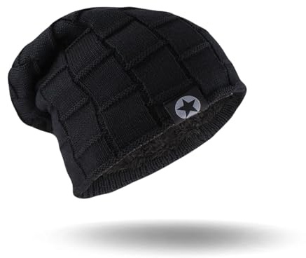 Lyivisk Winter Beanie Mütze Herren Damen, Leichte Thermo Strickmützen, Baumwolle Weiche Dehnbarer Bequeme Dünne Mütze, Unisex Dickes Warmfutter Wintermütze(Schwarz)