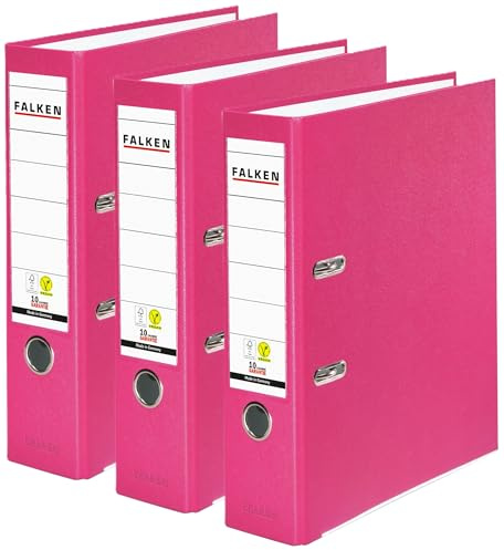 Original Falken 3er Pack PP-Color Ordner. Made in Germany. 8 cm breit DIN A4 Pink Vegan Kunststoff-Ordner Ringordner Aktenordner Briefordner Büroordner Plastikordner Schlitzordner