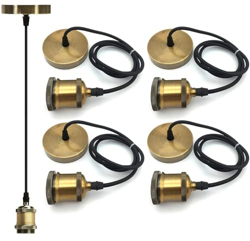 Calenxy Metall Lampenaufhängung E27, 4 Stück E27 Vintage Lampenfassung, E27 Retro Lampenaufhängung mit Kabel 100cm,Vintage Pendelleuchte mit Deckenhalterung, DIY Hängelampe für Wohnzimmer Deckenlampe