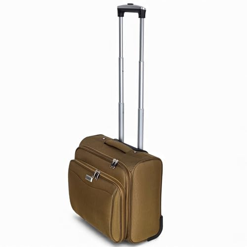 Valigia Pilotina Piccola Pilota Business in Poliestere 42x22x36, 30 Litri 2 ruote, Bagaglio a Mano con tasca Pc Valigetta da Cabina Compatibile Ryanair EasyJet Mod.214-0 (Bronzo)