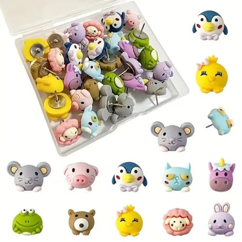 PLUSHCEWT 20 Stück Niedliche Tier-Reißzwecken, Lustige Tier-Reißnägel für Pinnwand und Whiteboard, Dekorative Stecknadeln für Fotos, Poster und Notizen