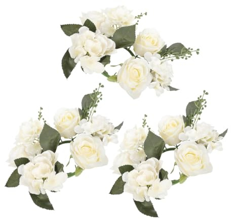 ARTSEWPLY 3 Guirnaldas de Flores Artificiales para Candelabros con Anillos para Velas Guirnalda Blanca de Rosas Artificiales Pequeña para Centro de Mesa de Boda Decoración Multifuncional
