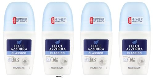 Felce Azzurra Classico Deo Roll On, Formula IdraTalc, Efficacia 48h, Senza Alcool, 50 ml, Confezione da 4 pezzi, + Italy shop