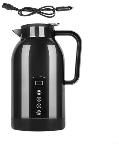 Kivivaka Bollitore portatile per auto, 12 V, 24 V, 1200 ml, in acciaio inox, da viaggio, per tè, caffè, camion (nero)