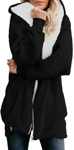 Yanekop Womens Oversized Sherpa Jacket Fuzzy Fleece Zip Up Jacket Warm Winter Coats Faux Fur Coat with Pockets(B Black,S)
