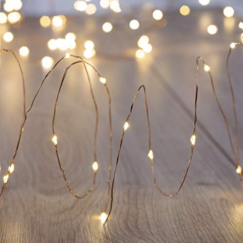 DecoKing 2 x 60er LED Micro Lichterkette Microled am Kupferdraht 2 x Fernbedienung warmes Weiß statisch batteriebetrieben Top