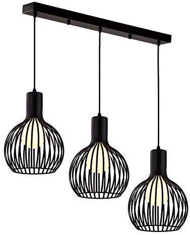 PETITES ECREVISSES Lámpara Colgante de Jaula Industrial Vintage Lámpara de Techo Metal Retro 3 Luces E27 Lámparas de Araña 20 cm (A-Negro)