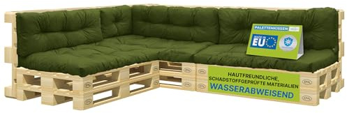 Pillows24 Palettenkissen 8-teiliges Set, Wasserabweisend & UV-fest | Palettenkissen Outdoor & Indoor für Europaletten 120x80, Palettenuflage für Palettensofa, für Garten, Made in EU, Grün