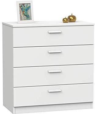 MUEBLES PITARCH Commode avec 4 tiroirs coulissants métalliques, Commode pour Chambres, Blanc, 78 x 74 x 40 cm (Hauteur x Largeur x Profondeur) Chiffonnier, Collection Tibet