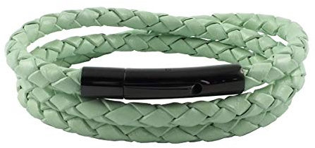 König Design Lederkette Lederband Leder-Armband 4 mm Herren Halskette Mint-Grün 60 cm lang mit Hebeldruckverschluss geflochten