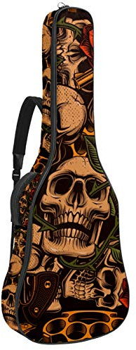 Gitarrentasche mit Reißverschluss, wasserdicht, weich, für Bassgitarre, Akustik- und klassische Folk-Gitarre, Totenkopf mit Rose, Vintage