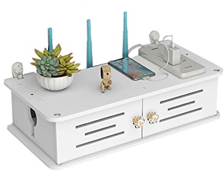 PPGE Home Pared Wi-Fi Router Caja de Almacenamiento Estante Flotante Caja Organizadora Cables para Router WiFi Televisión Caja Conjunto Dispositivo Medios Caja de Cables Decorativa 60×20×11 cm