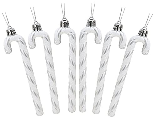 Christmas Concepts® Packung mit 6-13 cm Glitzer-Zuckerstangen-Christbaumschmuck (Silber & Weiß)