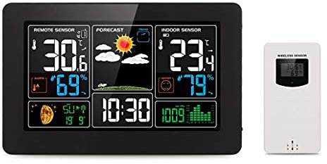 SMSOM Termometro per esterni per esterno della stazione meteorologica, termometro senza fili termometro del tempo monitor di umidità con schermo a colori, stazione meteo digitale con sensore remoto wi