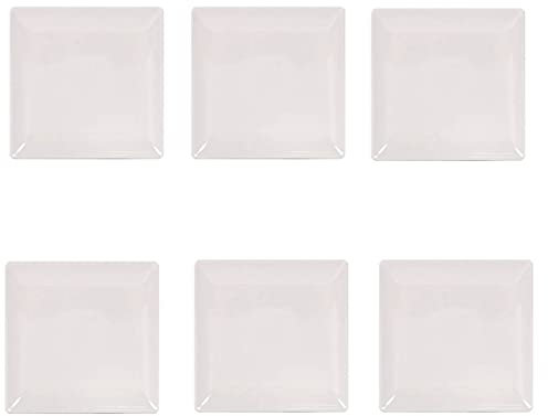 Acan Lot de 6 assiettes plates en céramique de forme carrée, 1 x 21 x 21 cm, idéales pour la maison ou l'hôtellerie. Lot de 6 récipients pour servir des aliments de couleur ivoire et de forme carrée