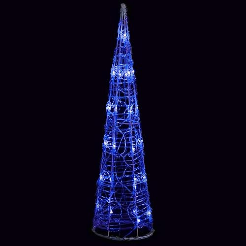 vidaXL Pirámide Decorativa Cono Luces LED, Decoración de Navidad, Adorno Navideño, Iluminaciones para Hogar Exterior, Acrílico Azules 60 cm