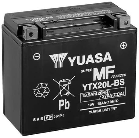 Yuasa SLA YTX20L-BS AGM-Motorradbatterie, wartungsfrei, 12 V, 18 Ah, Maße: 175 x 87 x 155 mm, kompatibel mit Harley Davidson XL, XLH 883 1997-2003