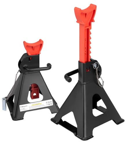 Donext Jack Stands 3 Ton (6,500 lb) Capacity Steel Double Locking, 1 Pair Black and Red Lifting Stand Adjustable Jack Stands