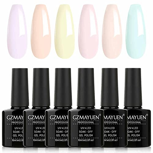 GZMAYUEN Gel Nagellack Set Pastell Nagellack UV Lack 6 Farben Macaron Rose Gelb Rosa Mint Blau Pastellfarben Gellack Set 10ML