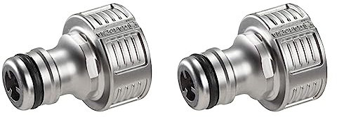 Gardena Premium Hahnverbinder 21 mm (G 1/2 Zoll): Adapter für Wasserhähne, wertiges Metall, spritzfreier Wasserfluss, frostsicher, verpackt (18240-20), Silber (Packung mit 2)